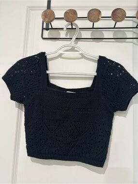 Freshman Black Knit Square-Neck Crop Top